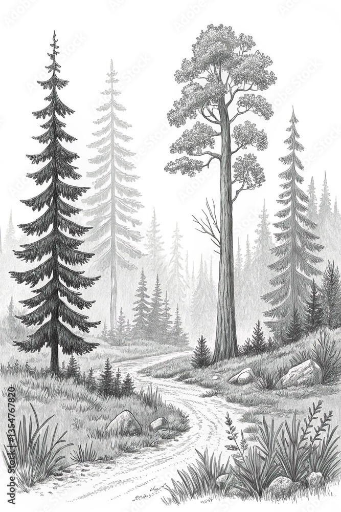 Obraz premium Pine tree foggy landscape ,mountain, landscape, sky, mountains, nature, fog, forest,
