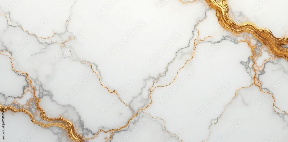 Obraz premium Luxurious white and gold marble surface with intricate veining, stone, intricate, elegant