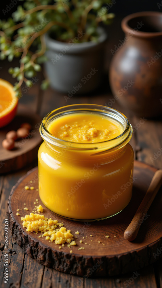 A jar filled with a creamy substance labeled as A jar filled with a creamy substance labeled as