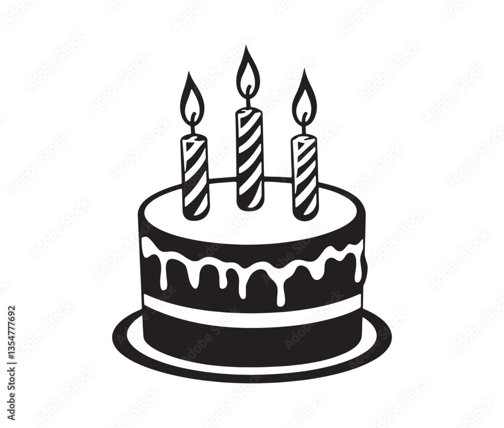 Birthday cake vector illustration. Black and white birthday cake vector for celebrations.