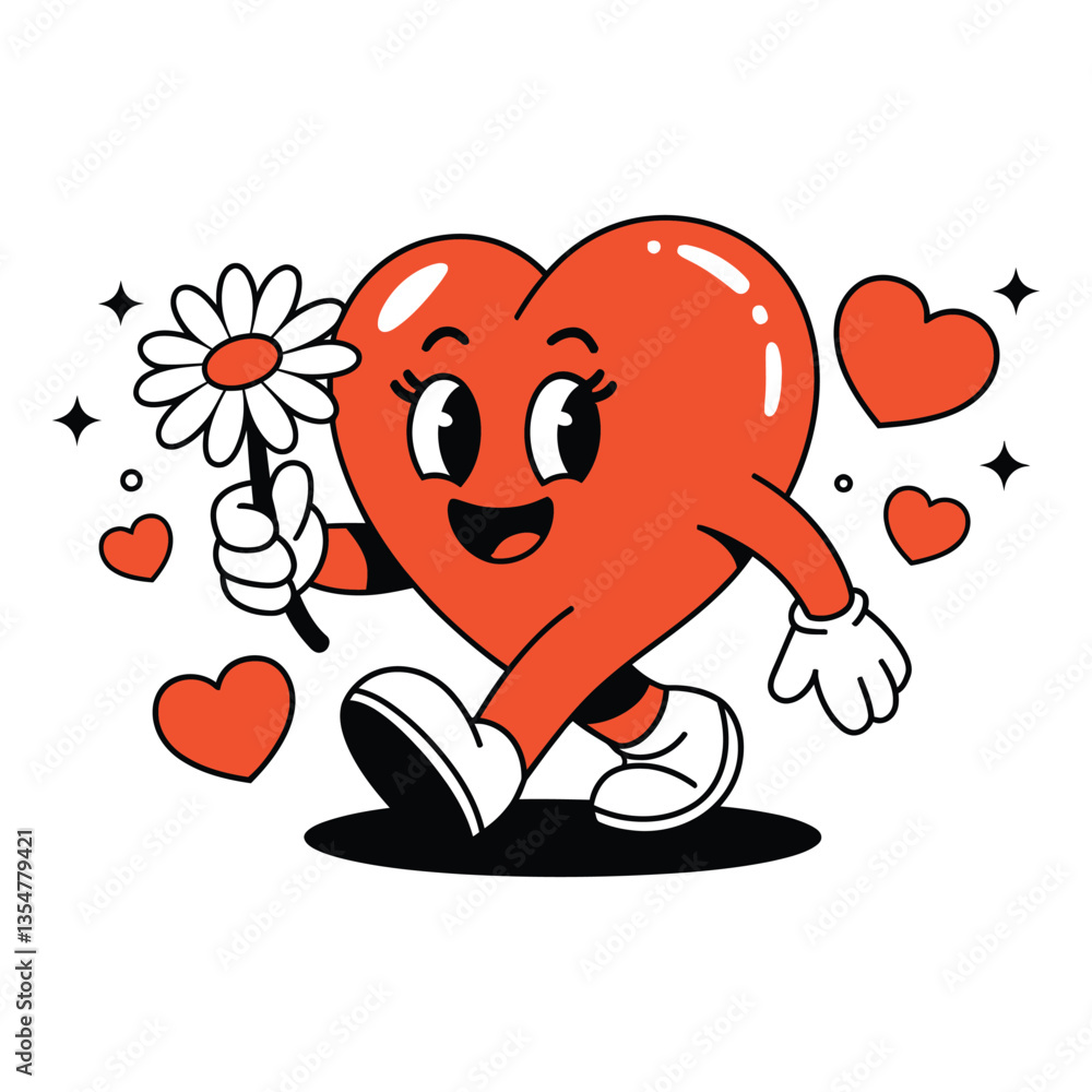 Cute Cartoon Heart Character Holding a Flower – Love & Valentine’s Day Illustration Cute Cartoon Heart Character Holding a Flower – Love & Valentine’s Day Illustration