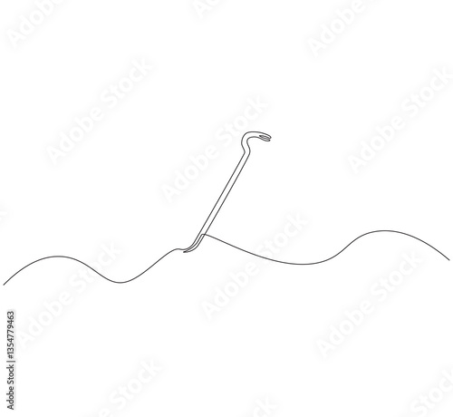 Crowbar outline drawing illustration. Continuous line draw steel crowbar vector.
