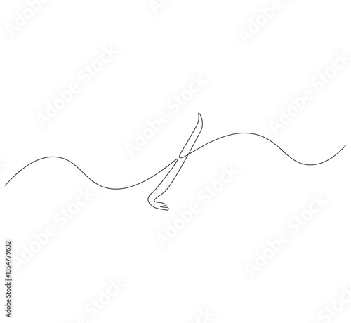 Crowbar outline drawing illustration. Continuous line draw steel crowbar vector.