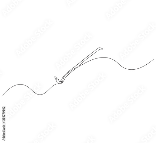 Crowbar outline drawing illustration. Continuous line draw steel crowbar vector.