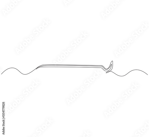Crowbar outline drawing illustration. Continuous line draw steel crowbar vector.