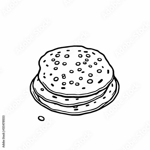 black outline vector of Nepalese bara traditional lentil pancakes isolated on a white background