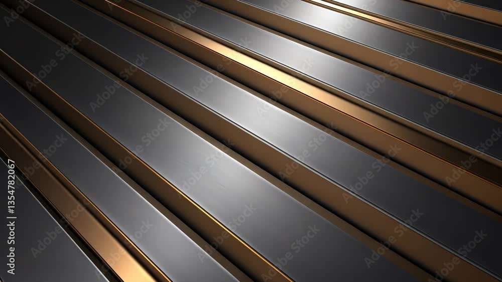 Abstract metallic design with diagonal stripes of dark gray and gold. Detailed geometric pattern of parallel lines, creating a sense of depth and motion