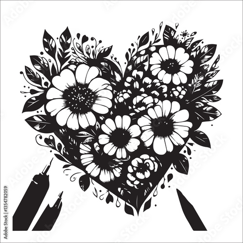 Romantic and sweet love blooms like a flower two hearts are tightly dependent on each