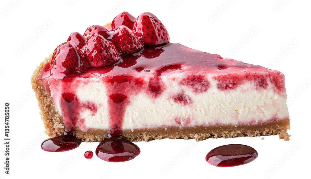 Strawberry cheesecake slice, topping drips, isolated, for food blogs, recipes Strawberry cheesecake slice, topping drips, isolated, for food blogs, recipes