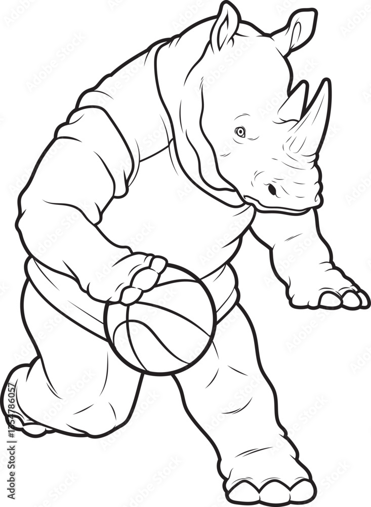 Fototapeta premium Rhino Basketball player Basketball Animal Vector Graphic Art Illustration