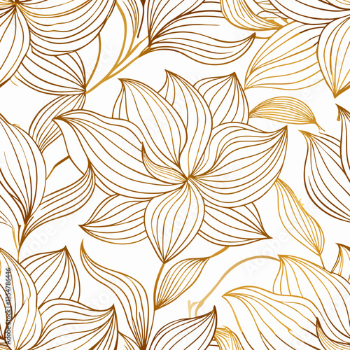 Golden Floral pattern: A seamless pattern with intricate line art, gold hues, and a luxurious floral design, ideal for adding a touch of elegance and sophistication to various design projects.