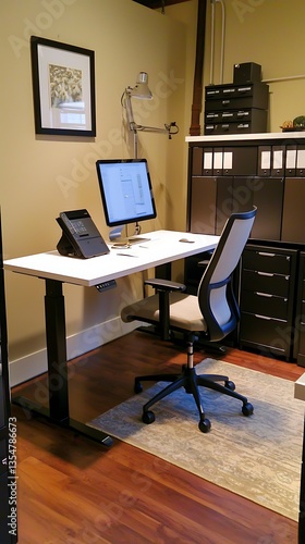 Wallpaper Mural Desk with a computer, a phone, and a chair Torontodigital.ca