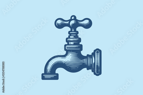 Vintage engraving-style icon of an old-fashioned water faucet