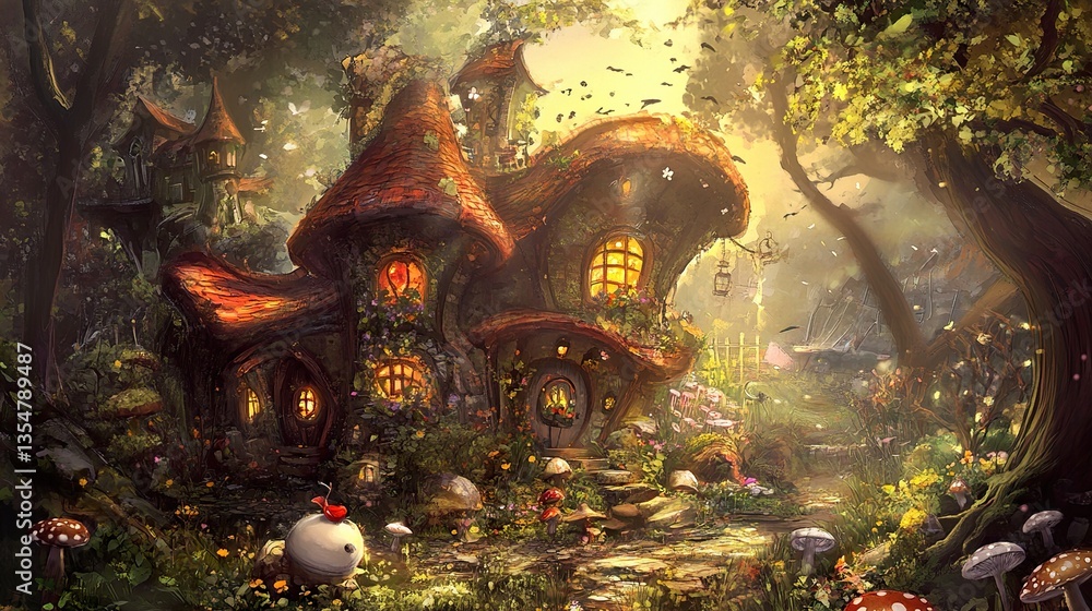 Fototapeta premium Enchanted Mushroom House in a Magical Forest