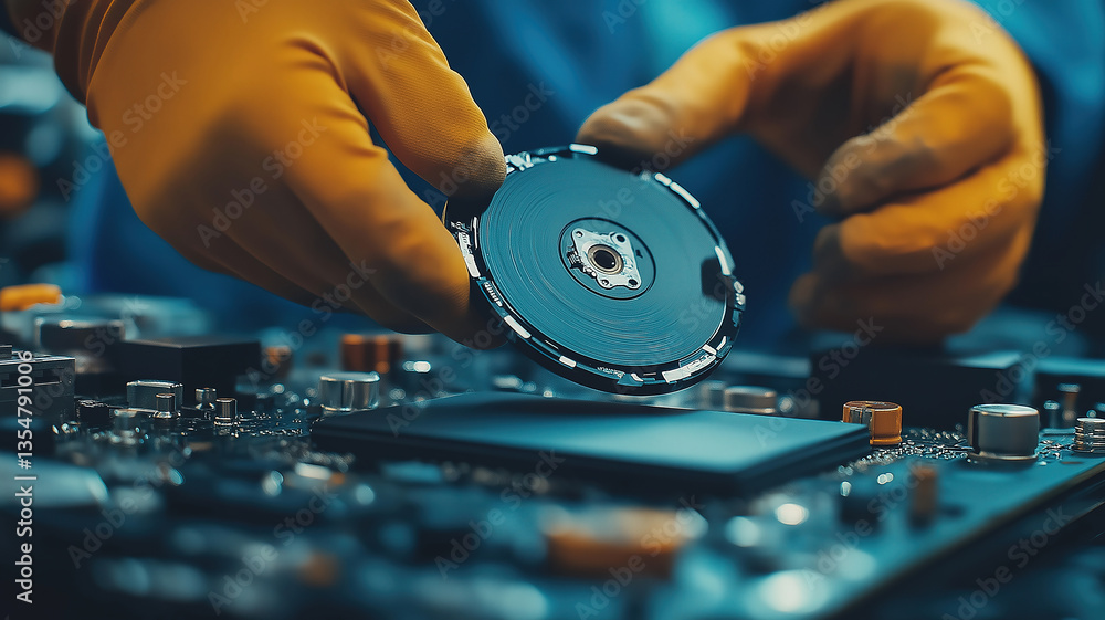Obraz premium Laptop disassembly focusing on hard drive removal for upgrade or replacement with detailed view