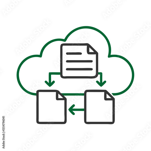 Cloud document sharing icon with folders and arrows