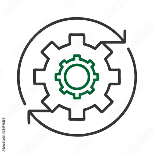 Gear rotation icon for system automation and process