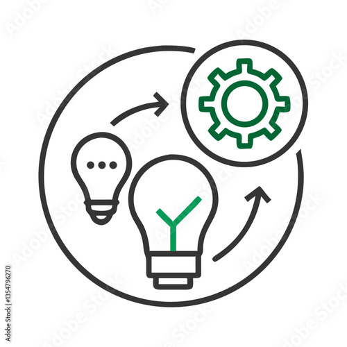 Lightbulbs and gear icon showing innovation and process