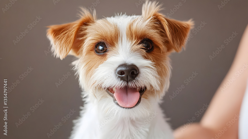Pet wellness grooming concept, Happy dog with a playful expression, featuring fluffy fur and bright eyes. Pet wellness grooming concept, Happy dog with a playful expression, featuring fluffy fur and bright eyes.
