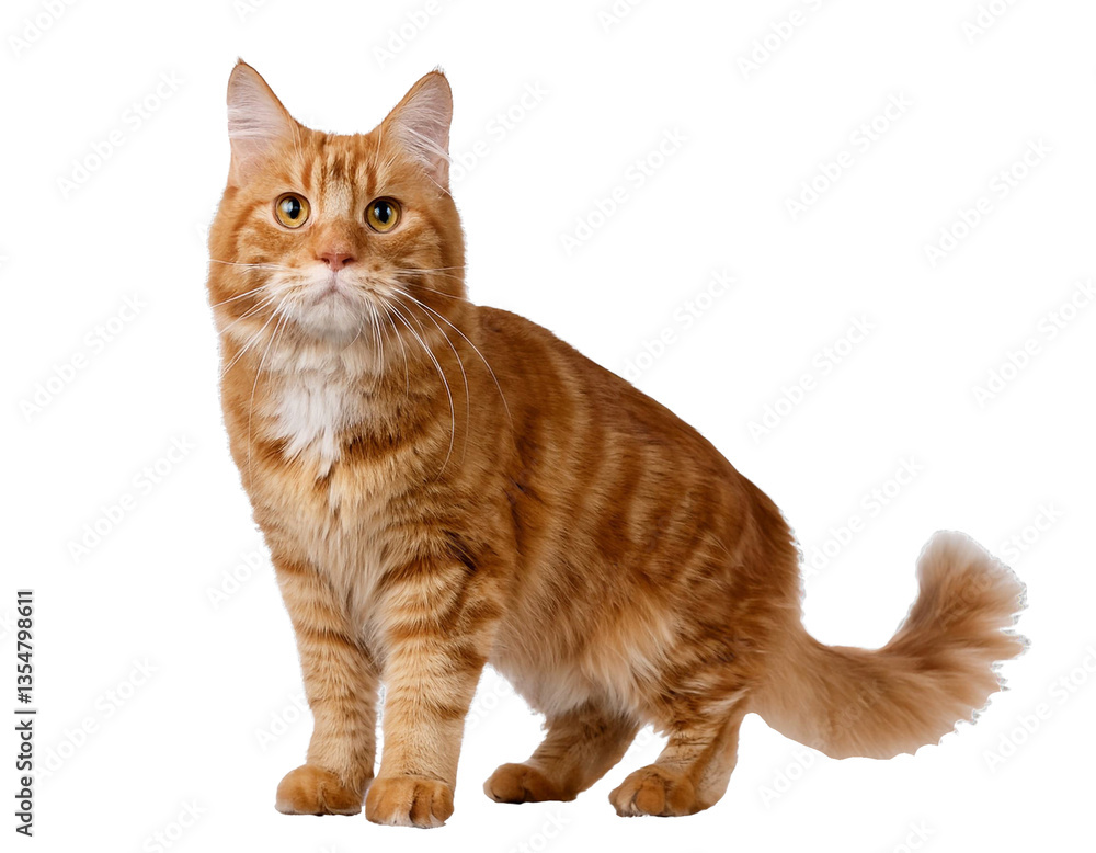 Obraz premium Curious ginger cat standing on transparent background