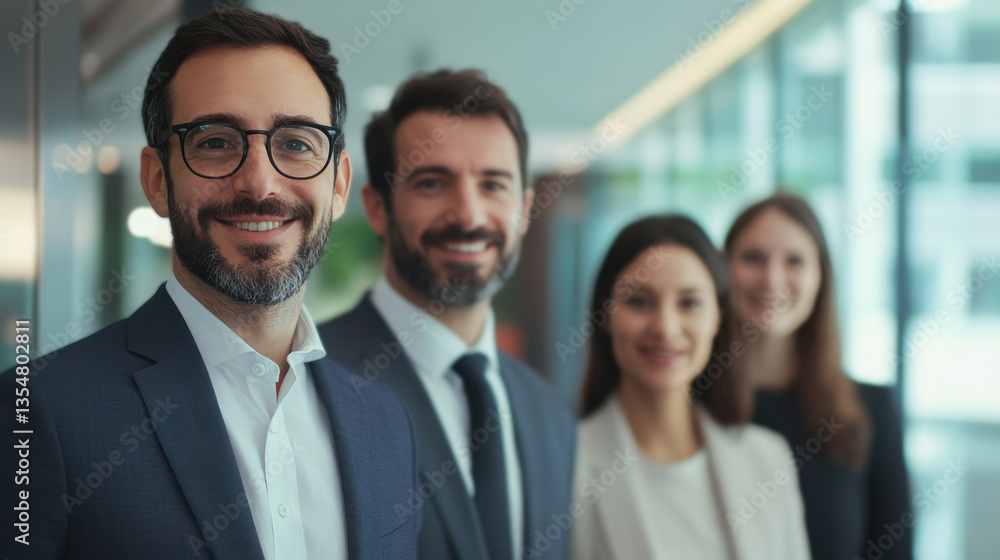 Professional businesspeople smiling in modern office setting Professional businesspeople smiling in modern office setting