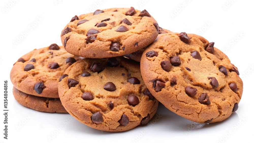 Chocolate chip cookies isolated on WHITE background generative ai Chocolate chip cookies isolated on WHITE background generative ai