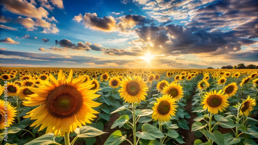 Fototapeta premium sunflower field with blue sky