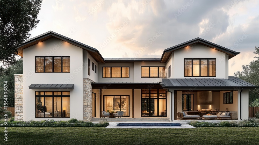 Modern architecture featuring a luxury home with outdoor entertaining space Modern architecture featuring a luxury home with outdoor entertaining space