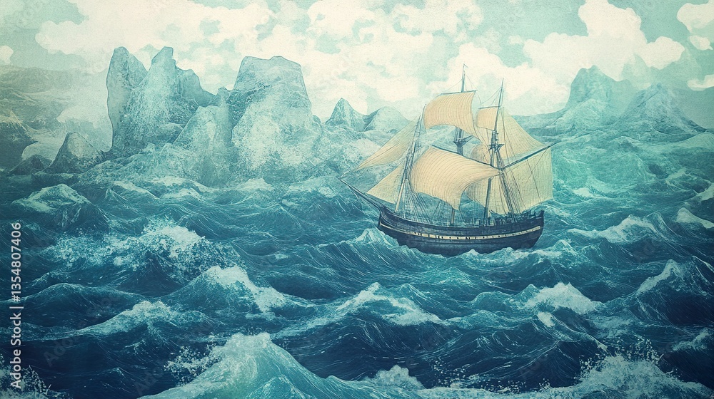 Obraz premium Vintage Sailing Ship on a Stormy Sea