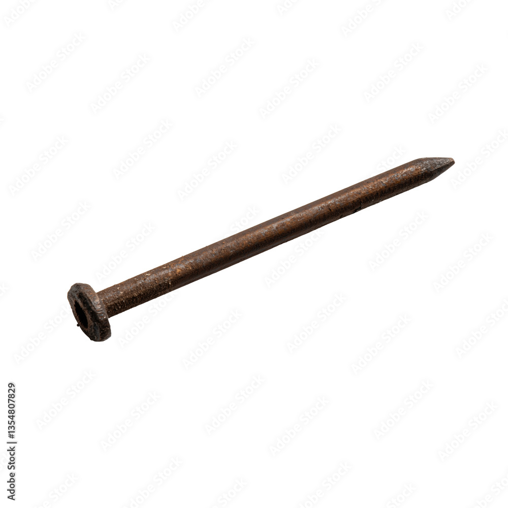 Close-up of rusty nail on wooden surface in home workshop setting Close-up of rusty nail on wooden surface in home workshop setting