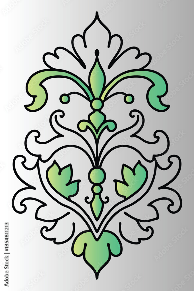 Green floral heart with abstract swirls and decorative leaves. Green floral heart with abstract swirls and decorative leaves.