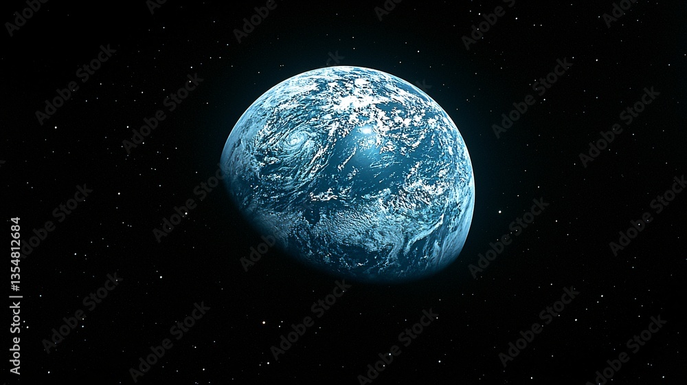 Stunning View of Earth from Space with Bright Blue Oceans and Swirling White Clouds in Deep Black Universe Stunning View of Earth from Space with Bright Blue Oceans and Swirling White Clouds in Deep Black Universe