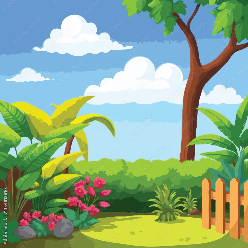 custom made wallpaper toronto digitalShaded Garden Corner with Flowers and a Wooden Fence