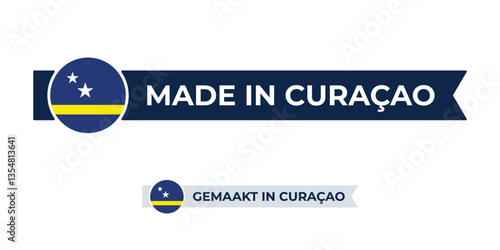 Made in Curaçao label with Curaçao flag colors. High-quality certification badge for Curaçao products, branding, and manufacturing authenticity