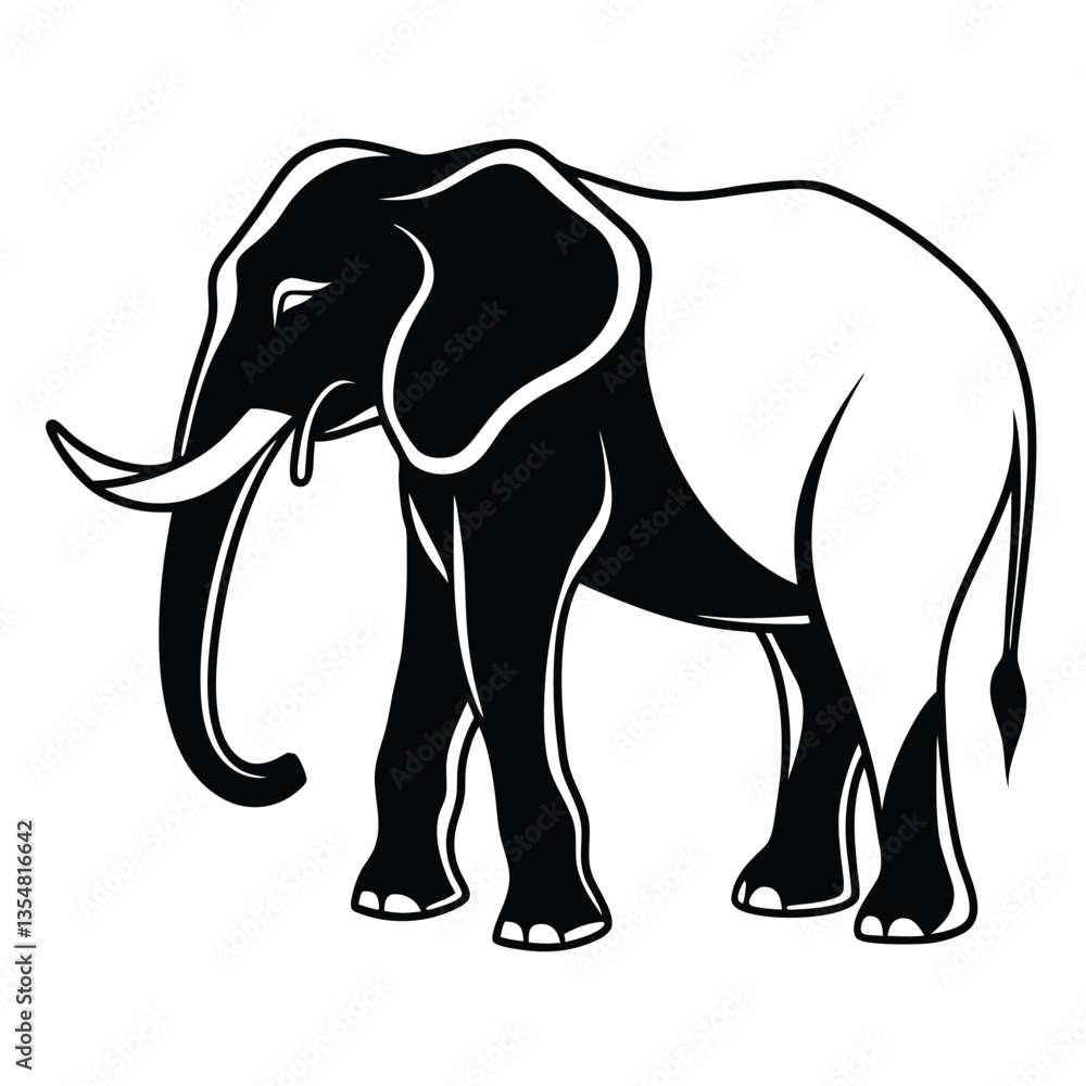 Fototapeta premium elephant silhouettes elephant icon illustration silhouette of a small elephant Vector head of mascot elephant head isolated on white Herd of elephants walking in line vector silhouette illustration is