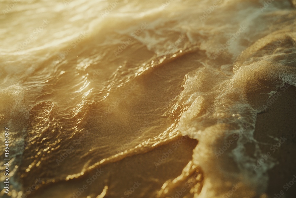 Obraz premium Soft waves lap gently against warm sand during golden hour, evoking nostalgia and tranquility Generative AI