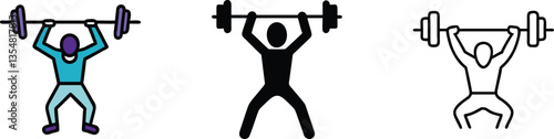 Weightlifting Person Icons Barbell, Strength, Exercise, Fitness, Gym