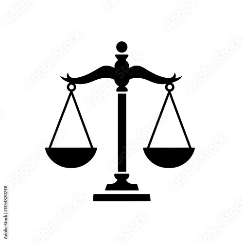 Classic balance scale icon in black representing justice, fairness, equality, and legal principles used in law and judiciary systems.
