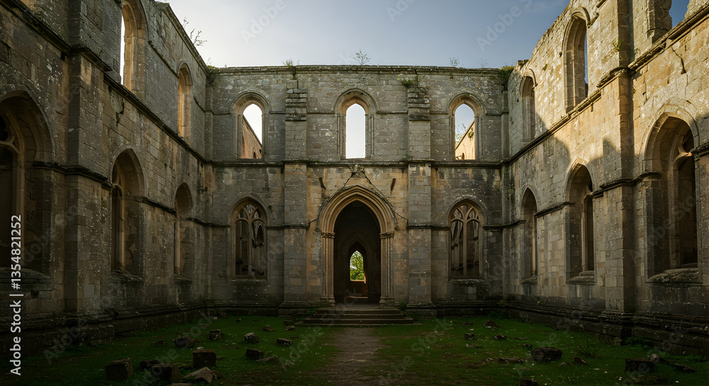 Exploring Stone Ruins of Ancient Building with Open Windows and Grass