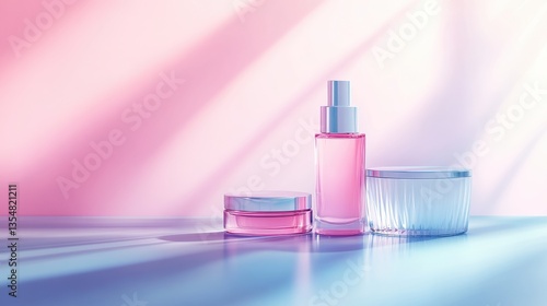 Elegant and Modern Cosmetic Products in Soft Pastel Colors with Subtle Shadows Highlighting the Beauty and Freshness of Skin Care Essentials for Spa or Home Use