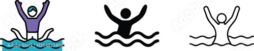 Swimming Icons Person Water Safety Help Distress Signals