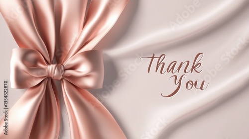 Elegant Soft Pink Satin Ribbon with Thank You Message on a Light Background Perfect for Gift Packaging and Appreciation Celebrations
