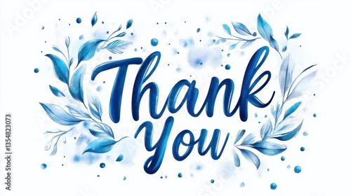 Elegant Thank You Card Design Featuring Blue Floral Elements and Watercolor Effects, Perfect for Expressing Gratitude in Various Occasions