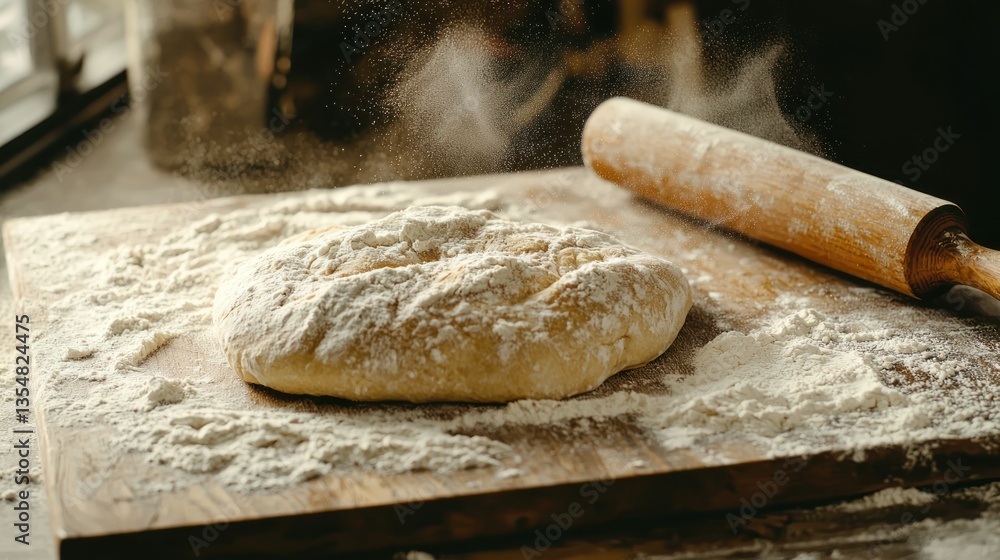 A mouthwatering layout of freshly baked bread, a dusting of flour, and a vintage rolling pin on a rustic surface, with natural light highlighting texture and warmth. A mouthwatering layout of freshly baked bread, a dusting of flour, and a vintage rolling pin on a rustic surface, with natural light highlighting texture and warmth.