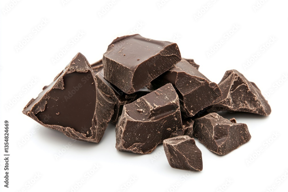 Pile of Dark Chocolate Chunks on White Background Perfect for Baking Pile of Dark Chocolate Chunks on White Background Perfect for Baking