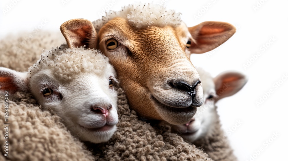 Fototapeta premium Intimate Sheep Portrait: A Family Bond Captured in Close-Up Detail