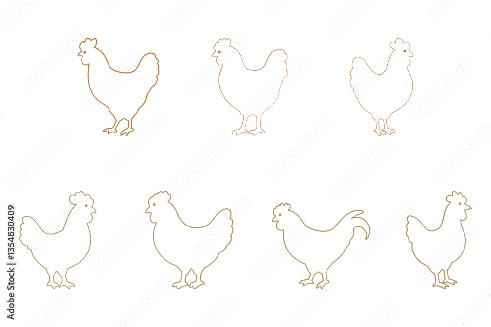Fototapeta premium Hen Outline Animal Icon Set
