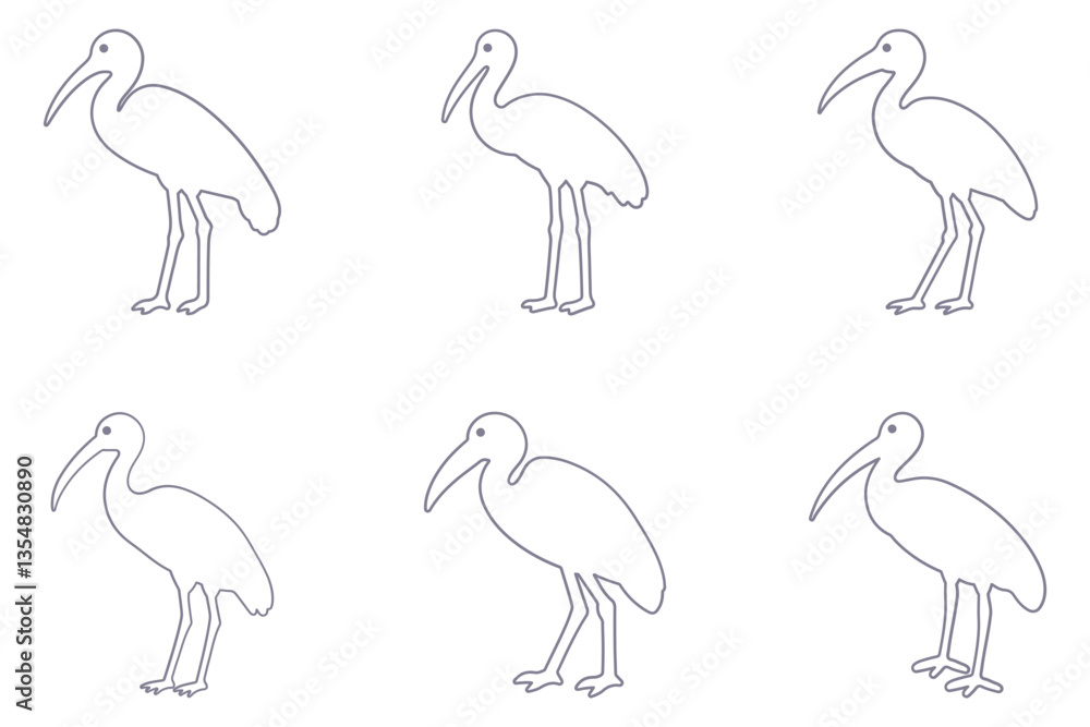 Obraz premium Ibis Outline Animal Icon Set
