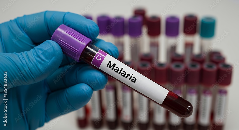 Naklejka premium Blood Sample Analysis Doctor Holding Test Tube for Malaria Diagnosis
