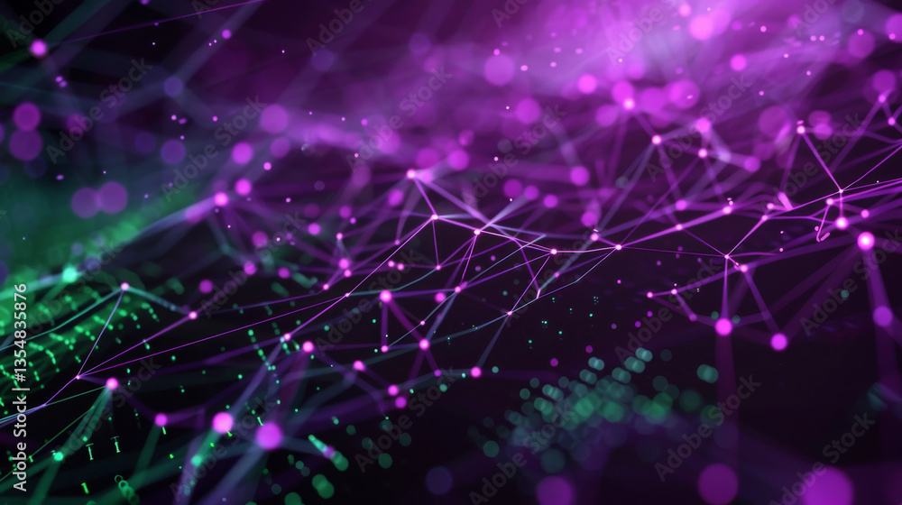 Obraz premium Abstract digital network illustration in vibrant purple and green 